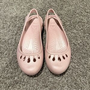 Crocs Ballet Kadee Flats Soft Pink Pearl Shimmer Round Toe Slip On Rubber, 8